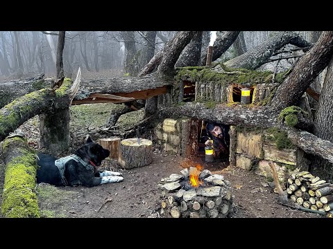 30 Days SOLO SURVIVAL CAMPING In RAIN; Building Warm BUSHCRAFT SHELTERS - Fishing. FULL VIDEO