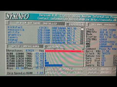 Amiga 1200 with TF1260 , 68060 rev 1 @ 62.5 MHz, SysInfo benchmarked