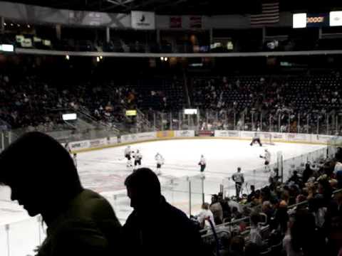 Bridgeport Sound Tigers Dustin Kohn scores a goal vs Providence Bruins