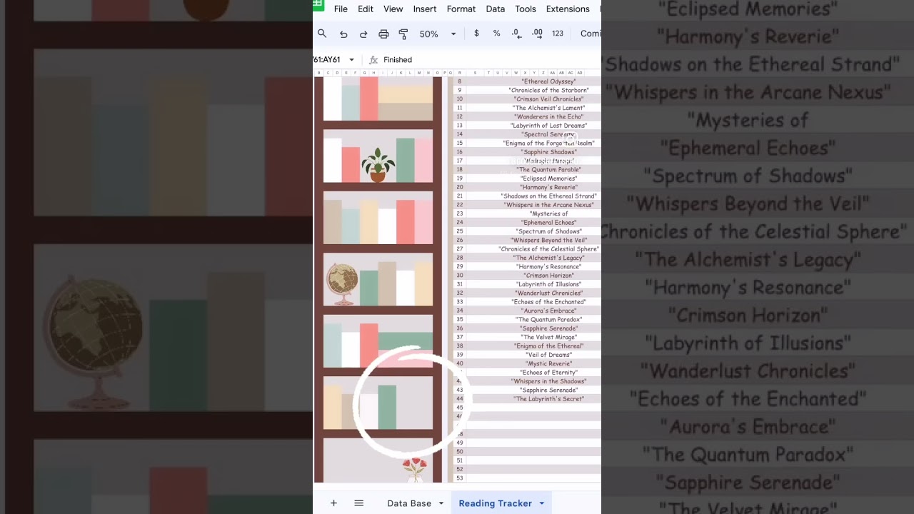 Google Sheets Book Tracker. Reading Tracker. Spreadsheet template. Digital download.