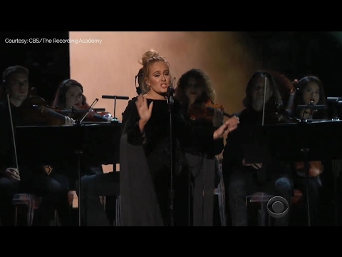Adele stops, swears, then restarts George Michael tribute at the Grammy's
