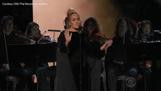 Adele stops, swears, then restarts George Michael tribute at the Grammy&#39;s