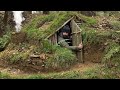 Building complete and warm survival shelter | Bushcraft earth hut, grass roof & fireplace with clay