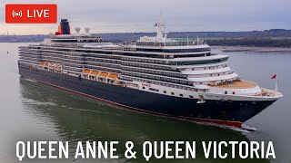 SHIPS TV - Cunard Queen Anne & Queen Victoria Cruise Ship Departing Port of Southampton (LIVE)