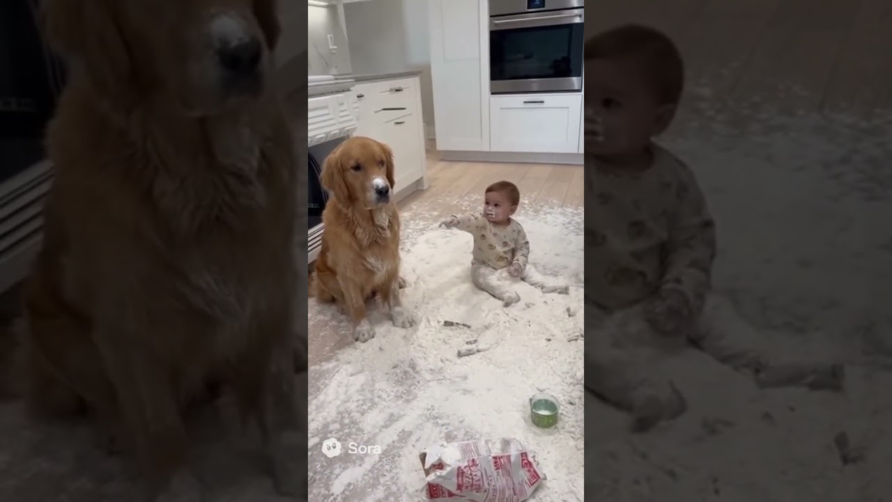Baby Blames Dog for Kitchen Mess - Both Look So Guilty! 😂 #familyfriendly #funnydog  #funny  #pets