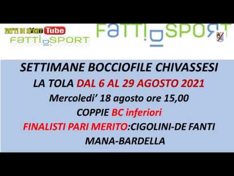 Bocce : Tabellino Gara del 18 Agosto 2021 - Bocciofila La Tola - Chivasso (TO)