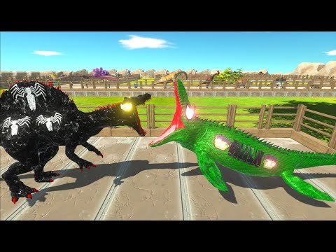 HULK MOSASAURUS VS VENOM SPINOSAURUS VS SPIDERMAN GORO DEATH RUN - Animal Revolt Battle Simulator