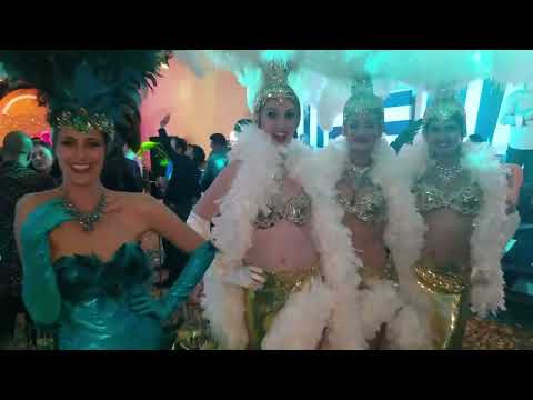 Las Vegas showgirls and strolling champagne dresses