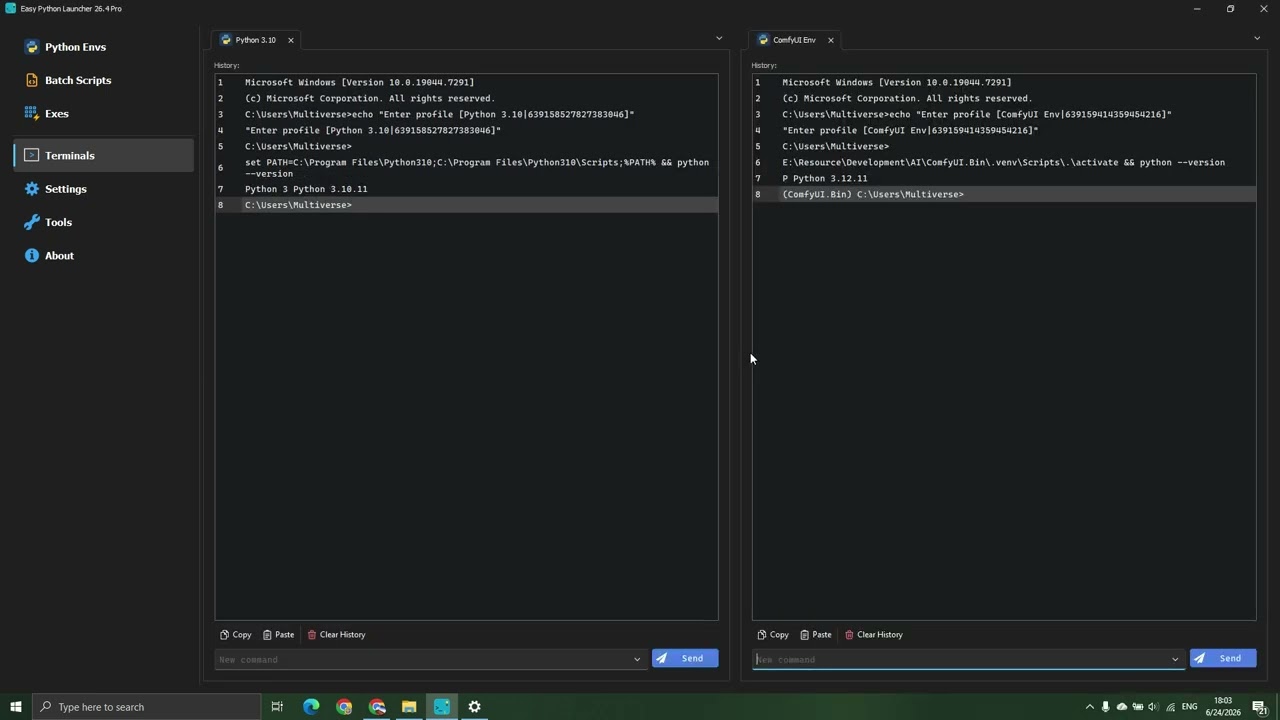 Enter specific Python environments with one click