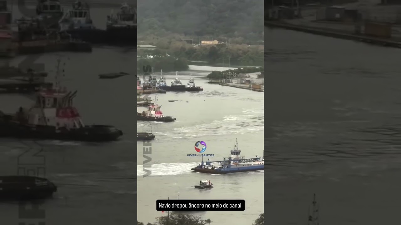 Navio graneleiro apresenta falha no canal de acesso ao porto de Santos e lança âncora.