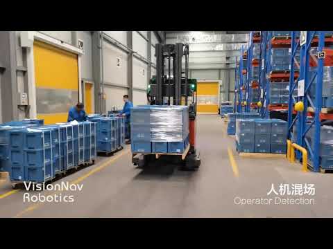 VisionNav Vision Guided Forklift Vehicles Automated Reach Truck Works in the Warehouse Plant