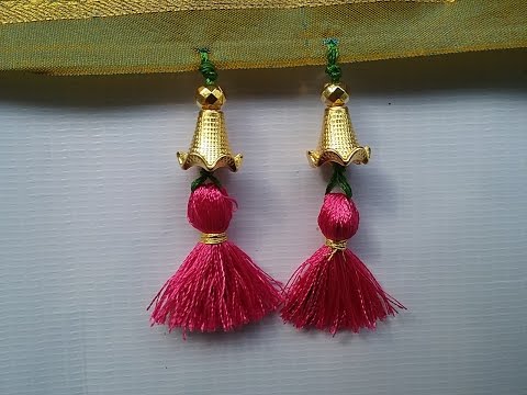 How to make saree kuchu easily,saree kuchu with flower caps&beads,saree kuchu design#18,DIY tutorial Video