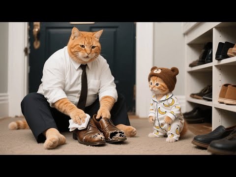 Papa Cat Had No Decent Shoes, So Ginger and Mama Cat Secretly Saved to Buy Him New Ones 🐱👟