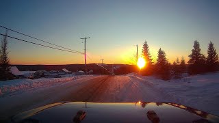 Winter Drive in the Appalachians Mountains at Sunset