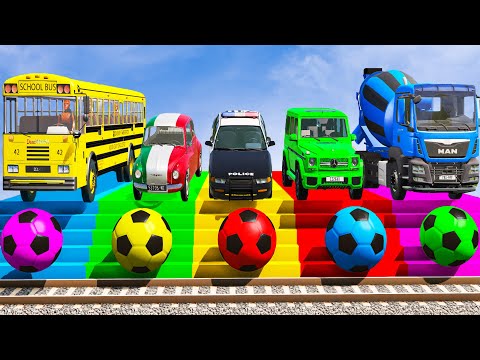Monster Trucks Potholes Flatbed Long Trailer Truck Car Rescue - Big & Small Monster Truck