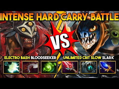 INTENSE HARD CARRY BATTLE | ELECTRO BASH BLOODSEEKER VS. UNLIMITED CRIT SLOW SLARK DOTA 2