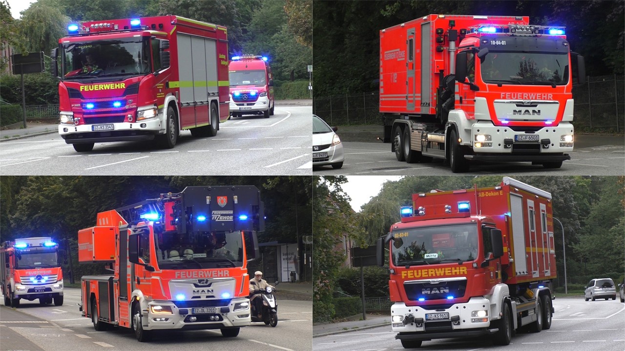 [Chlorgasaustritt im Schwimmbad!] Einsatzfahrten Feuerwehr Itzehoe und LZG Kreis Steinburg zur Übung