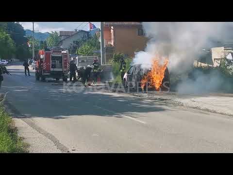 Momenti kur digjet vetura e TeVe1 në Zubin Potok