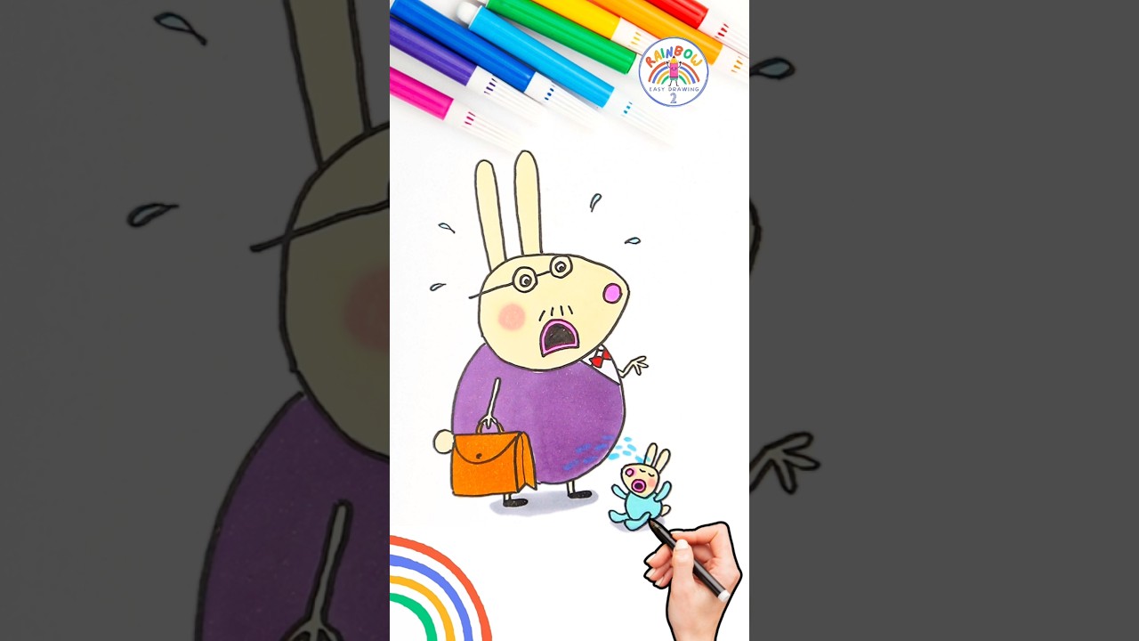 Draw Peppa Pig Rabbits | Draw Peppa Angry Daddy Rabbit Easy 🌈🐰#peppapig #cartoon #shorts #angry