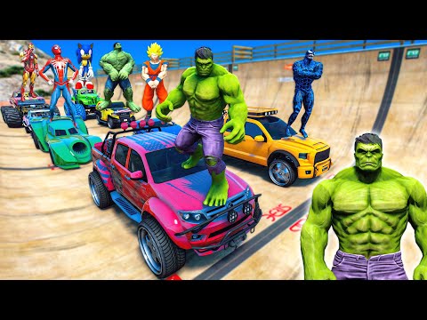 Hulk Cars Challenge on Rampa with SpiderMan Venom Sonic - GTA 5 mods Ep.479