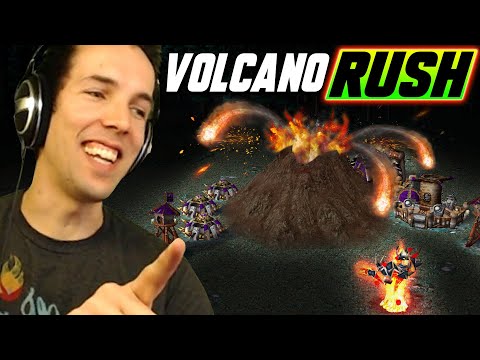 Volcano RUSH in 1v1v1v1 - VERY FUNNY GAME - WC3 - Grubby