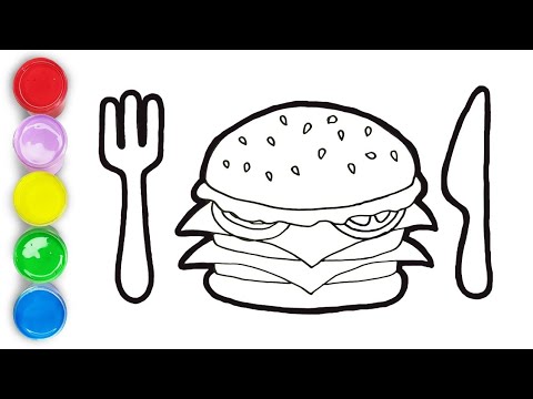 Como desenhar um hambúrguer | Desenho, pintura e coloração de hambúrguer para crianças e bebês@Artworld06