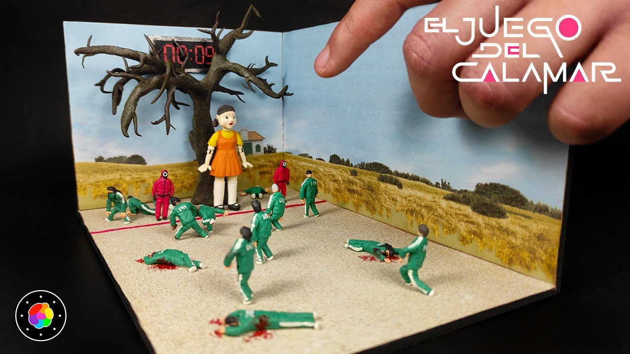 DIORAMA MINIATURA de EL JUEGO DEL CALAMAR ( Luz Roja Luz Verde ) de Plastilina | PlastiVerse