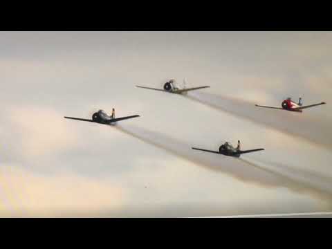 T-6 80th Anniversary EAA Warbird flyover with T-28s leading