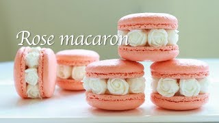 장미 마카롱🌹순백의 스위스머랭 버터크림 레시피,뚱카롱 / swiss buttercream rose in macaron
