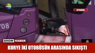 Kurye iki otobüsün arasında sıkıştı