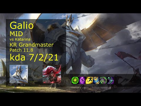 Galio vs Katarina Mid - KR Grandmaster 7/2/21 Patch 11.8 Gameplay // [롤] 갈리오 vs 카타리나 미드