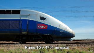 preview picture of video 'Rame TGV 4701 en essai - Freinage d'Urgence'