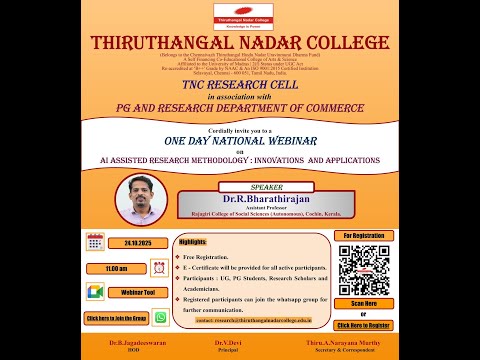 One Day National Webinar on AI ASSISTED RESEARCH METHODOLOGY : INNOVATIONS AND APPLICATIONS