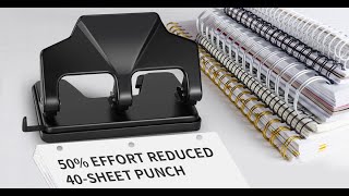 3 Hole Punch Heavy Duty, 40-Sheet, 50% Reduced, Metal Paper Puncher w/Large Chip Tray