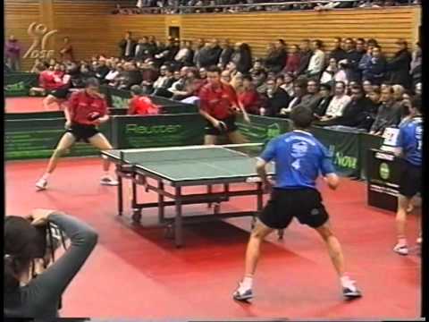 Tischtennis Bundesliga:Tan Ruiwu Slobodan Grujic vs Vladimir Samsonov Jörg Roßkopf Jan 2000