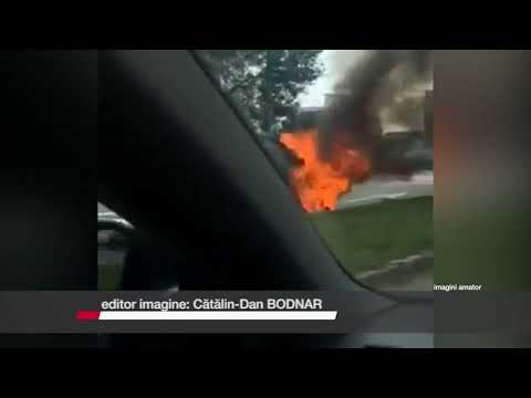 Mașină în flăcări în centrul Sucevei