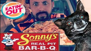 Sonny&#39;s Pork N Donut Burger/tots w Squiggles the Chihuahua