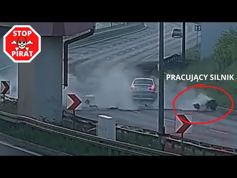 Dachowanie na zakręcie mistrzów. Silnik wyleciał z auta. STOP PIRAT