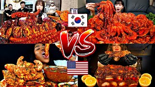 How korean vs american mukbanger eat spicy seafood boil ️