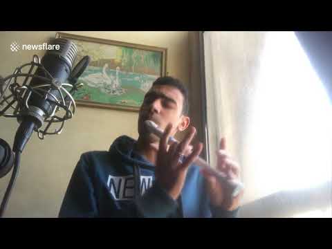 Egyptian musician beat boxes while playing the recorder