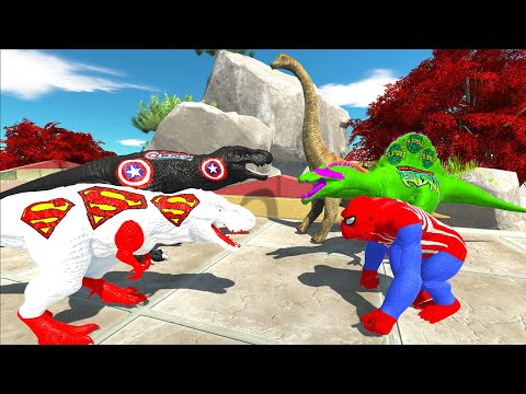 BLACK AND WHITE SUPERHEROES T-REX DEATH RUN - Animal Revolt Battle Simulator