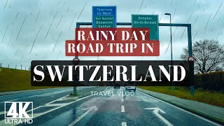 Rainy Day Road Trip In Switzerland 4k. Relaxing Music
