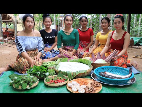 Yummy cooking traditional noodle cake in Cambodia with my family