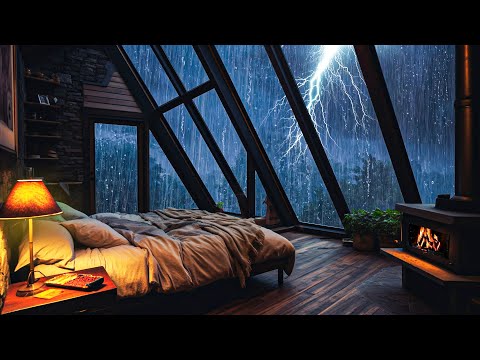 Regengeräusche zum einschlafen – Geräusch von starkem Regen und Donner auf Fenster - Rain Sound