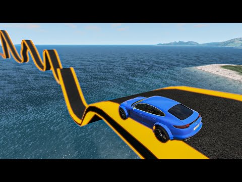 Impossible Weird Wave Bridge Crossing Cars Vs Deep Water Stunt - BeamNG.Drive