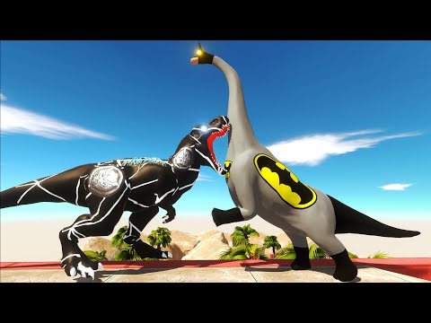 BLACK PANTHER T-REX vs BATMAN BRACHIOSAURUS DEATH RUN ISLAND - Animal Revolt Battle Simulator