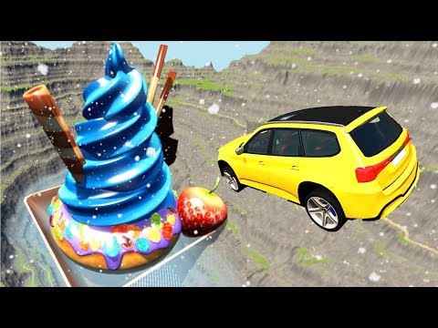 Jump Cars into Canyon with Giant ice Cream! - BeamNG Drive