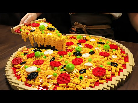 The WORLD'S LARGEST LEGO Cheesy Giant Pizza Fail Recipe IRL RARE Food in LEGO Cooking ASMR