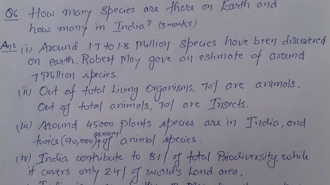 Q.6 How many Species are there on Earth and How many in India? class 12th bio CBSE, NEET.