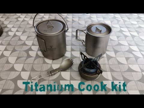 Complete compact titanium cook kit | Pot, Cup, Spork & Stove | Bushcraft, wild camping cook set